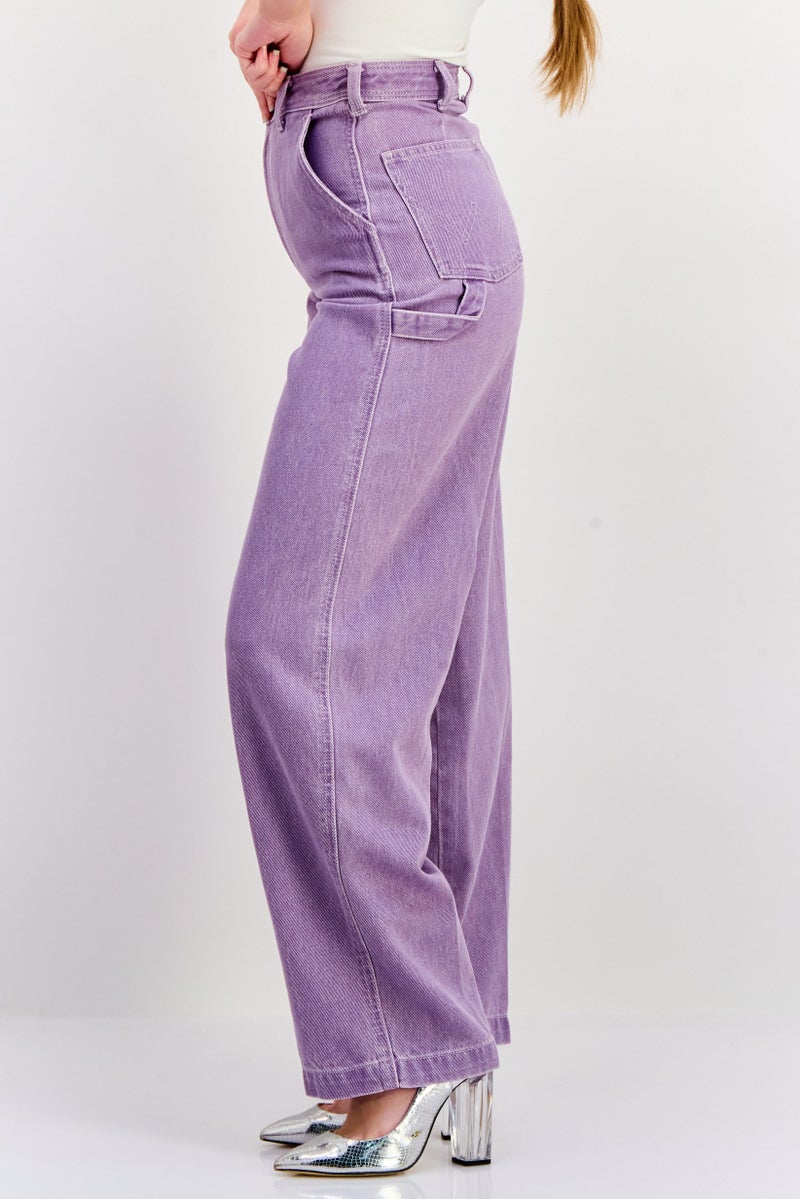 Women Regular  Fit High Rise Straight Leg Jeans, Purple