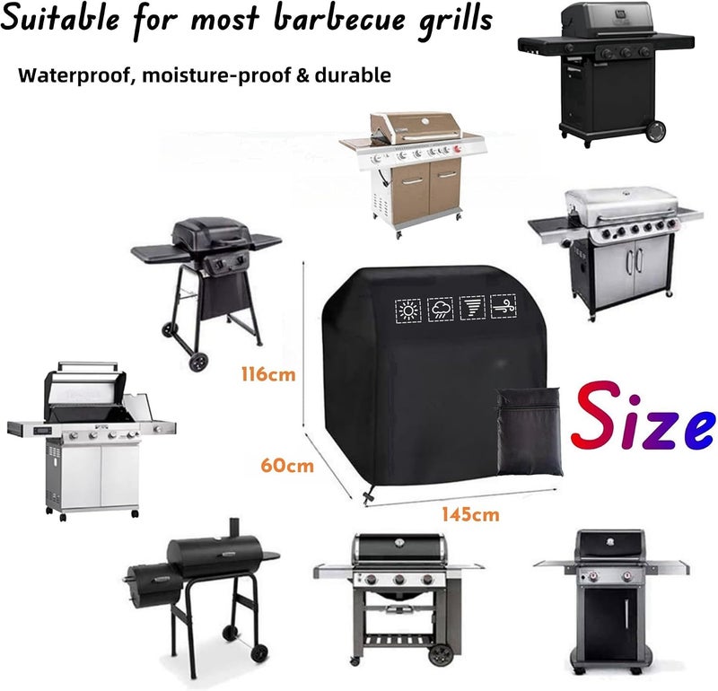 JDLYEVER Grill Cover, 420D Oxford Fabric BBQ Grill Cover, Waterproof and Dustproof, Garden Furniture Protective Cover, UV Resistant, Measures 145x60x116 cm, All-Weather Protection, Adjustable Straps - Image 3