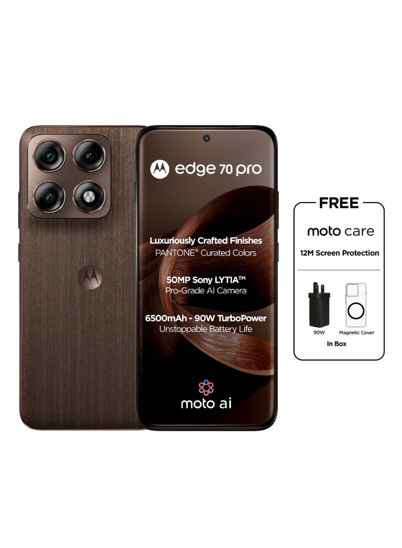 موتورولا Edge 70 Pro Dual SIM 5.5G PANTONE Chicory Coffee 12GB RAM 512GB + 1 Year Screen Damage Protection - Middle East Version - Image 1
