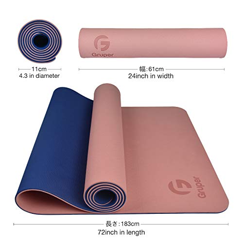 Gruper Yoga Mat Non Slip, Eco Friendly Fitness Exercise Mat with Carrying Strap,Pro Yoga Mats for Women,Workout Mats for Home, Pilates and Floor Exercises (Pink/Navy Blue, Thickness-8mm) - Image 5