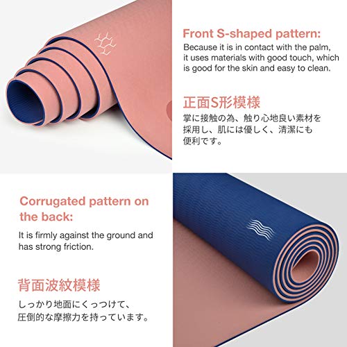 Gruper Yoga Mat Non Slip, Eco Friendly Fitness Exercise Mat with Carrying Strap,Pro Yoga Mats for Women,Workout Mats for Home, Pilates and Floor Exercises (Pink/Navy Blue, Thickness-8mm) - Image 2