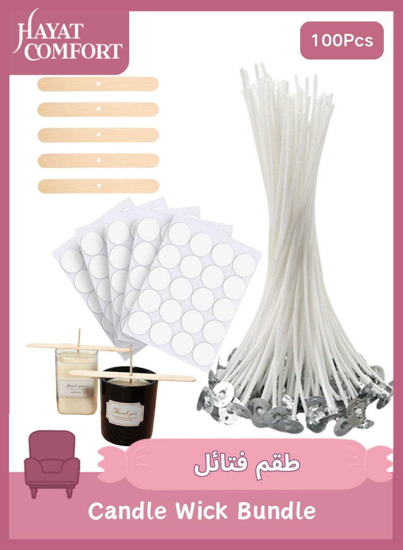 حياة كومفورت طقم فتائل، 10 سم فتيلة وملصق فتيل وحاملات فتائل خشبية - فتائل مغلفة بالبارافين، طقم فتائل قطنية لصناعة الشموع والشموع التي تصنعها بنفسك - Image 1