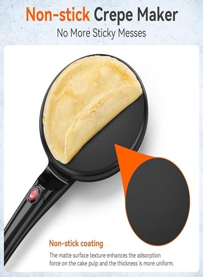 showkah Electric Crepe Maker Non-Stick Pancake Maker, Portable Crepe Maker with Whisk and Bowl, Dosa Maker - Image 2