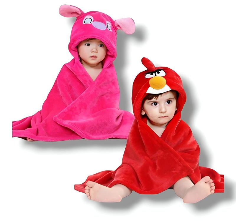 BRANDONN Baby Blankets New Born Combo Pack of Hooded Swaddle Crib Wrapper for Baby Boys and Baby Girls Pack of 2 Pcs, (0-6 Months, L 83 cm x B 80 cm) - Image 1
