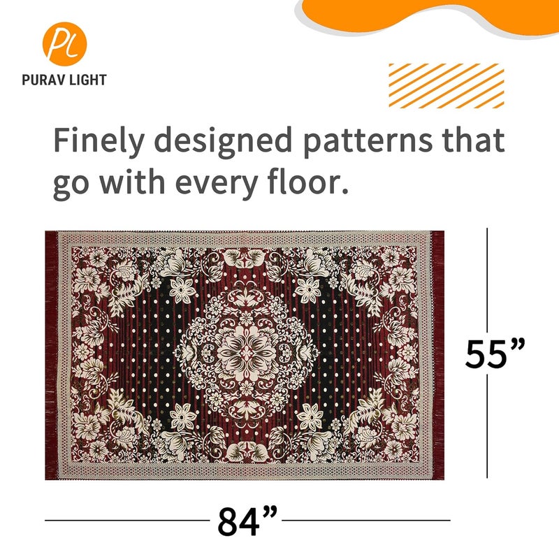 Purav Light Traditional Persian Design Cotton Carpet for Living Room| Elegant Persian Design Carpets| Carpet for Home Decoration,Living Room| 5x7 Feet Kaleen Mat| Washable| Colour-Maroon | Pack of 1 - Image 2