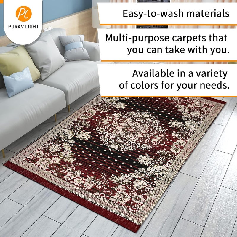 Purav Light Traditional Persian Design Cotton Carpet for Living Room| Elegant Persian Design Carpets| Carpet for Home Decoration,Living Room| 5x7 Feet Kaleen Mat| Washable| Colour-Maroon | Pack of 1 - Image 3
