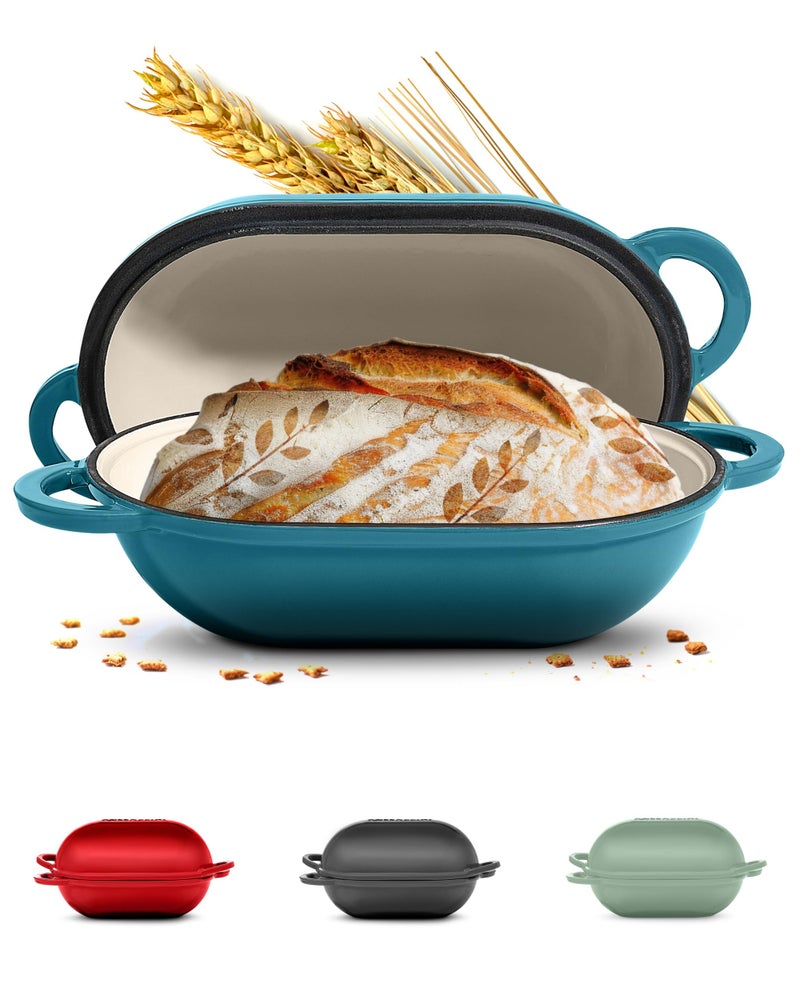 ROSSALLINI Signature Enameled Cast Iron Sourdough Bread Oven NonStick with Tight Fitting Lid for Perfect Baking and Bread Making 2QT Oval Oven With Lid Ocean Blue - Image 2