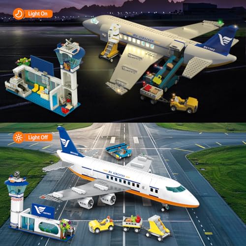 HOGOKIDS City Passenger Airplane Building Set with LED Light 901 PCS Plane Building Blocks with Airport Terminal Radar Tower Luggage Trailer Planes Model Toys Gifts for Adults Boys Girls Age 612 - Image 5