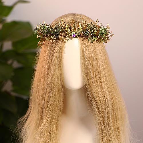 MOSTORY Gothic Black Flower Crown - Woodland Fairy Headpiece Dark Forest Circlet Elf Leaf Tiara for Women Witch Goth Wedding Renaissance Halloween Renfaire Cosplay - Image 2