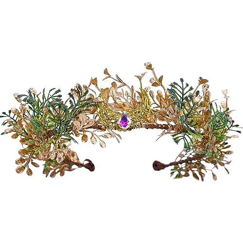 MOSTORY Gothic Black Flower Crown - Woodland Fairy Headpiece Dark Forest Circlet Elf Leaf Tiara for Women Witch Goth Wedding Renaissance Halloween Renfaire Cosplay - Image 3