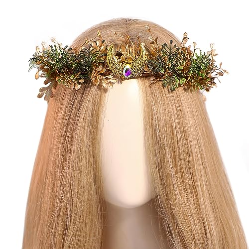 MOSTORY Gothic Black Flower Crown - Woodland Fairy Headpiece Dark Forest Circlet Elf Leaf Tiara for Women Witch Goth Wedding Renaissance Halloween Renfaire Cosplay - Image 1
