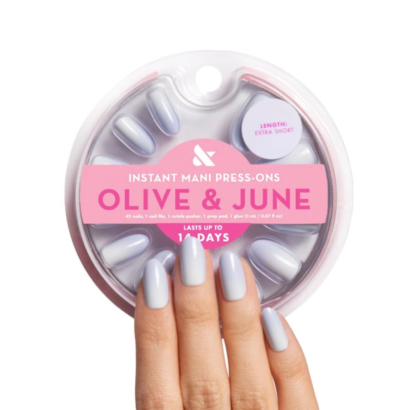 Olive & June Instant Mani Press-On Nails (Glue) | 42 Fake Nails, 21 Sizes | Non-Toxic, Long-Lasting Recycled Materials Realistic Look | Spring Flowers & Patterns |Medium, Almond | BP Ombre - Image 1