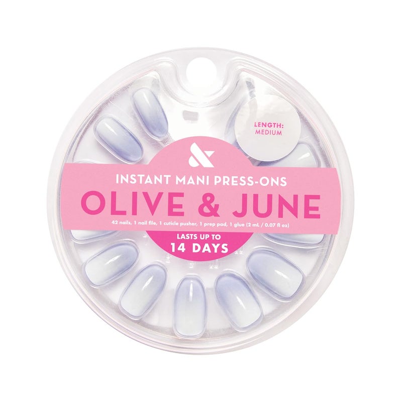 Olive & June Instant Mani Press-On Nails (Glue) | 42 Fake Nails, 21 Sizes | Non-Toxic, Long-Lasting Recycled Materials Realistic Look | Spring Flowers & Patterns |Medium, Almond | BP Ombre - Image 2