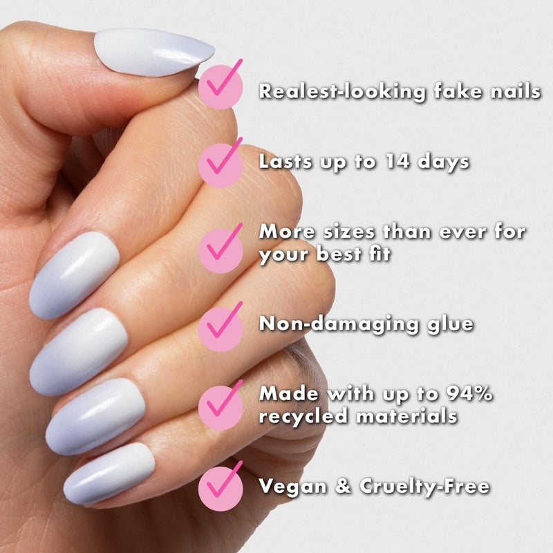 Olive & June Instant Mani Press-On Nails (Glue) | 42 Fake Nails, 21 Sizes | Non-Toxic, Long-Lasting Recycled Materials Realistic Look | Spring Flowers & Patterns |Medium, Almond | BP Ombre - Image 4
