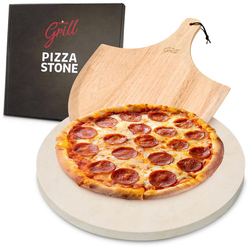 Hans Grill HANS GRILL PIZZA STONE  Circular Pizza Stone For Oven Baking  BBQ Grilling With Free Wooden Peel  Extra Large Round 15 Inches Diameter 38CM Durable Cordierite Cooking Stone 