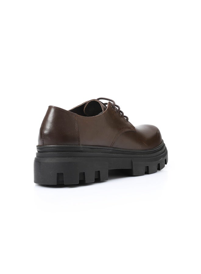 Mr.joe Chunky Brown Leather Lace-Up Oxford Shoes for men-3213 - Image 3