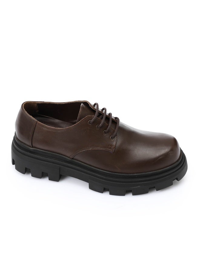 Mr.joe Chunky Brown Leather Lace-Up Oxford Shoes for men-3213 - Image 1