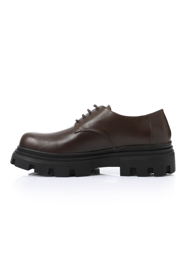 Mr.joe Chunky Brown Leather Lace-Up Oxford Shoes for men-3213 - Image 4