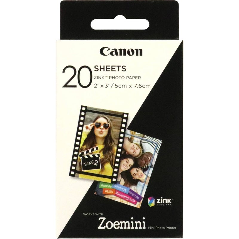 Canon Zink Photo Paper Pack  20 Sheets  White  2"" X 3"". (3214C001) - Image 1
