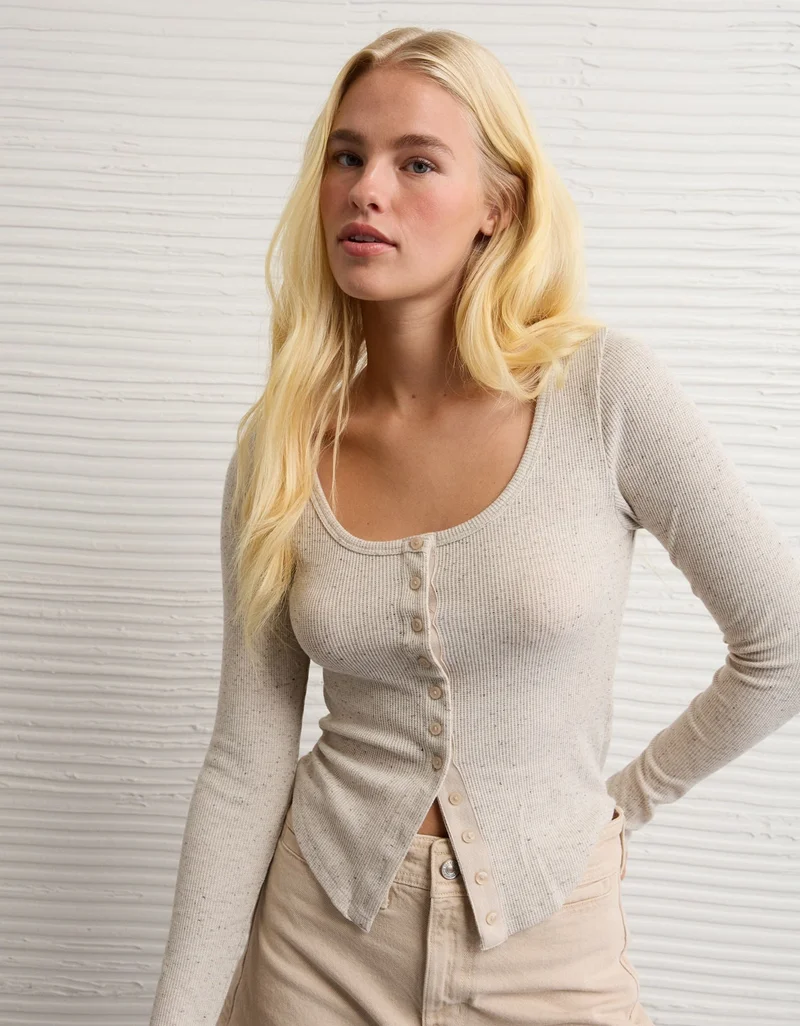 AE Waffle Long Sleeve Button-Up Tee