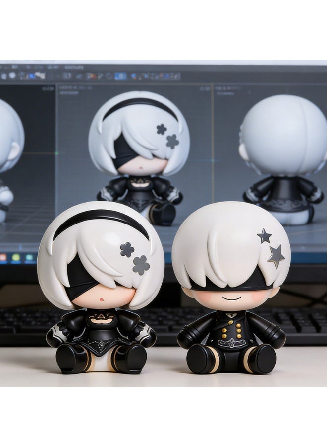NieR Automata Figure Set 2 Pcs, 2B & 9S Cute Chibi Sitting PVC Dolls, Game Character Desk Decor Couple Gift(Height:6 cm) - Image 5