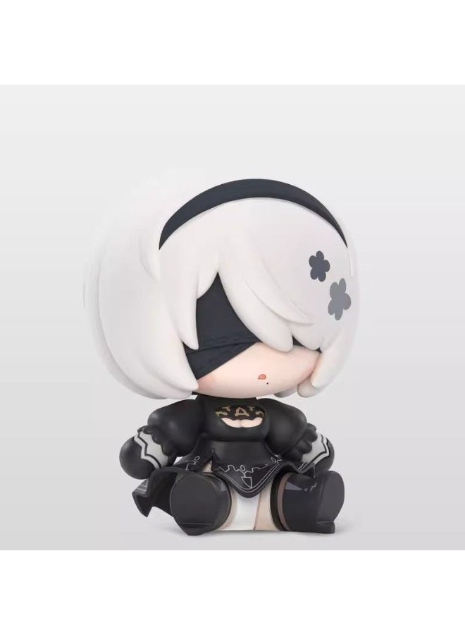 NieR Automata Figure Set 2 Pcs, 2B & 9S Cute Chibi Sitting PVC Dolls, Game Character Desk Decor Couple Gift(Height:6 cm) - Image 3