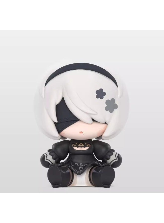 NieR Automata Figure Set 2 Pcs, 2B & 9S Cute Chibi Sitting PVC Dolls, Game Character Desk Decor Couple Gift(Height:6 cm) - Image 4