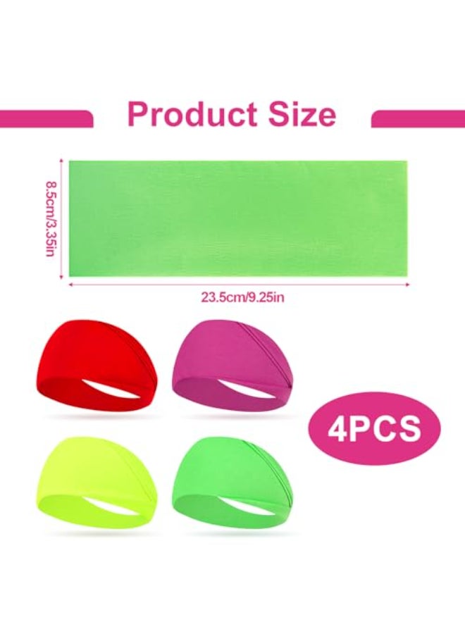 CZMZHFC 4 Pcs 80s 90s Neon Headband for WomenNonSlip Sports HeadbandsElastic Fluorescent Turban Hair BandsNeon Accessories for Men WomenVintage Fashion Sweatbands for Party Yoga Hiking Cycling Running - Image 3