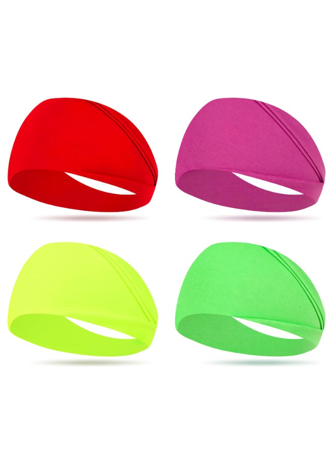 CZMZHFC 4 Pcs 80s 90s Neon Headband for WomenNonSlip Sports HeadbandsElastic Fluorescent Turban Hair BandsNeon Accessories for Men WomenVintage Fashion Sweatbands for Party Yoga Hiking Cycling Running - Image 2