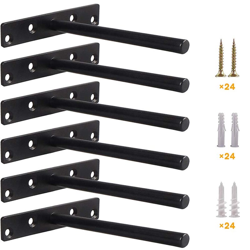 YMDparts دعامات أرفف عائمة عمياء مقاس 5 بوصات - دعامات أرفف جدارية شديدة التحمل من الصلب الصلب غير اللامع دعم مخفي باللون الأسود مع الأجهزة للأرفف الخشبية المخصصة (6 عبوات) - Image 1