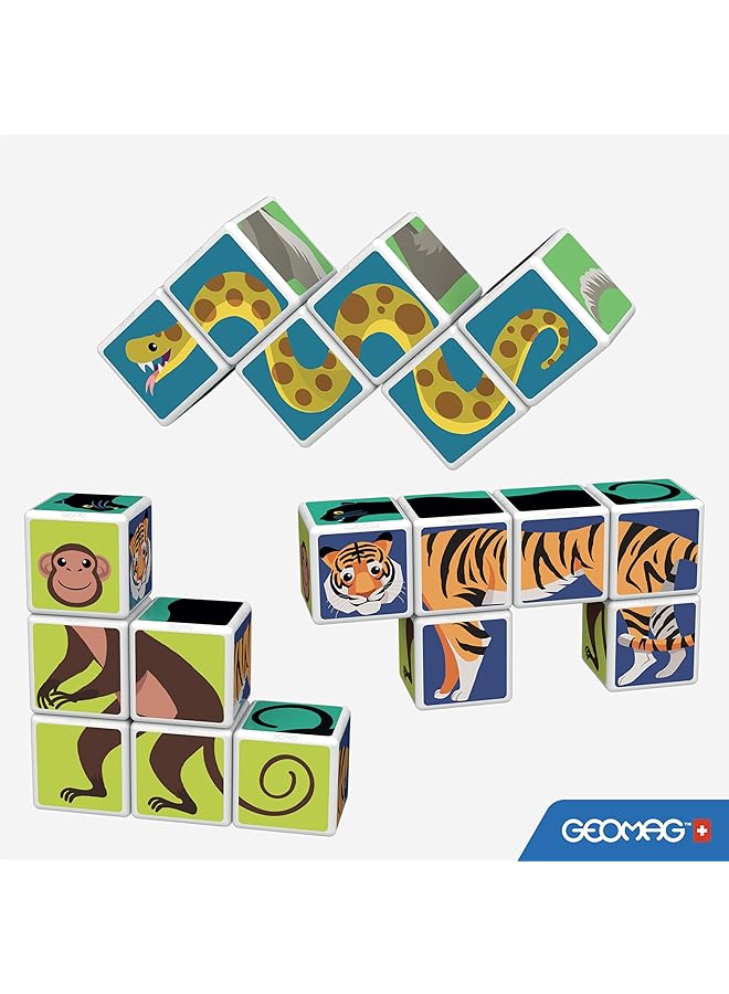 GEOMAG Magicube Printed Jungle Animals + Cards Stem & Educational Magnet Toys Made In Switzerland 100% Recycled Plastic Open Ended Toys Contruction Toys 1Yr+ - Image 5