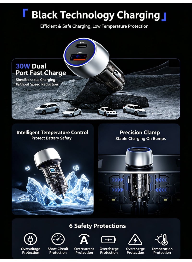 WEKOME 48W USB-A & USB-C Dual Port Fast Car Charger, Transparent Shell Exclusive Mold, Multi-Protection Universal Car Power Adapter - Image 2