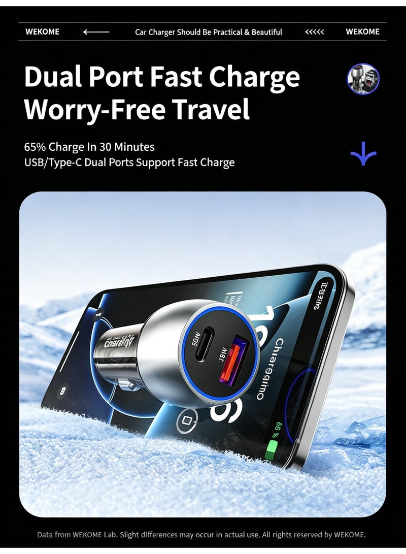 WEKOME 48W USB-A & USB-C Dual Port Fast Car Charger, Transparent Shell Exclusive Mold, Multi-Protection Universal Car Power Adapter - Image 4