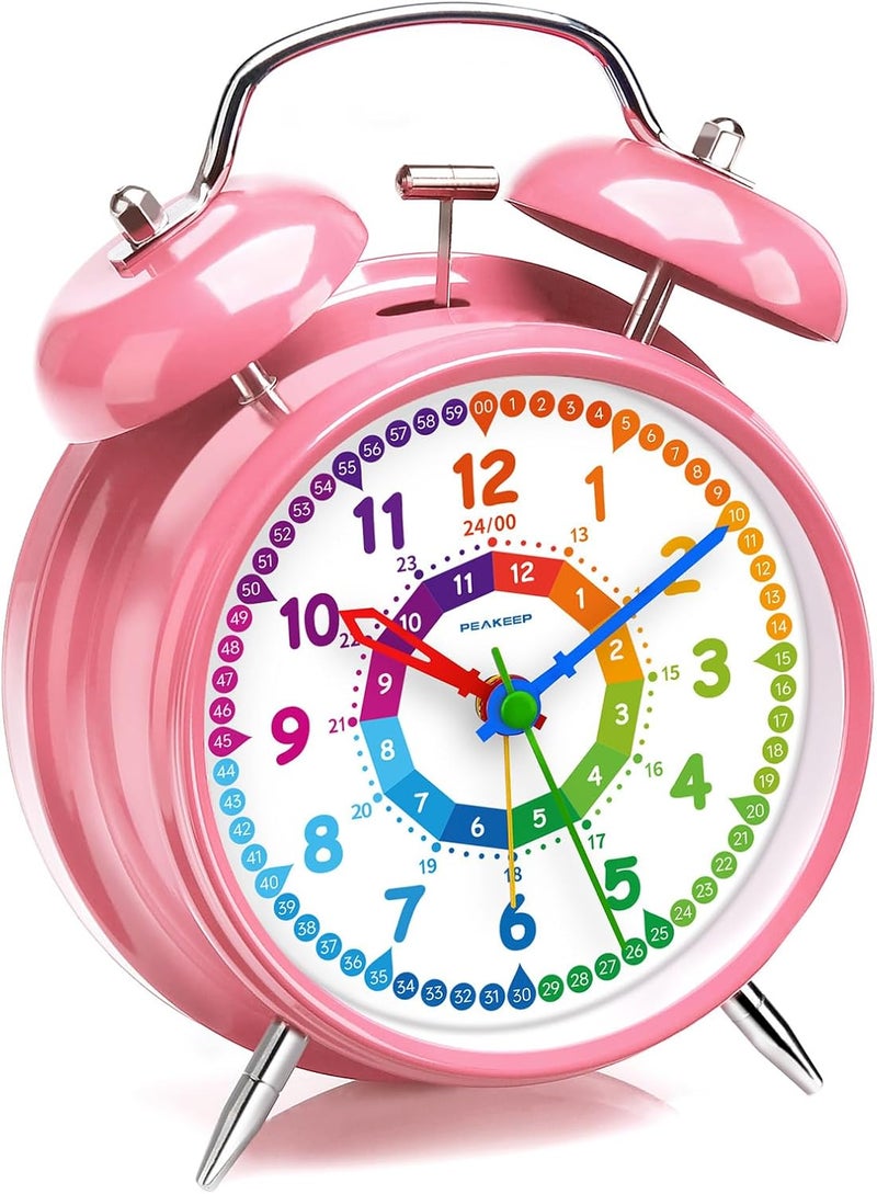 Peakeep Loud Analog Alarm Clock for Kids Learning Telling Time Teaching, 4.5" Twin Bell Alarm Clock Battery Operated for Heavy Sleepers Adults Teenagers Kids - Image 1