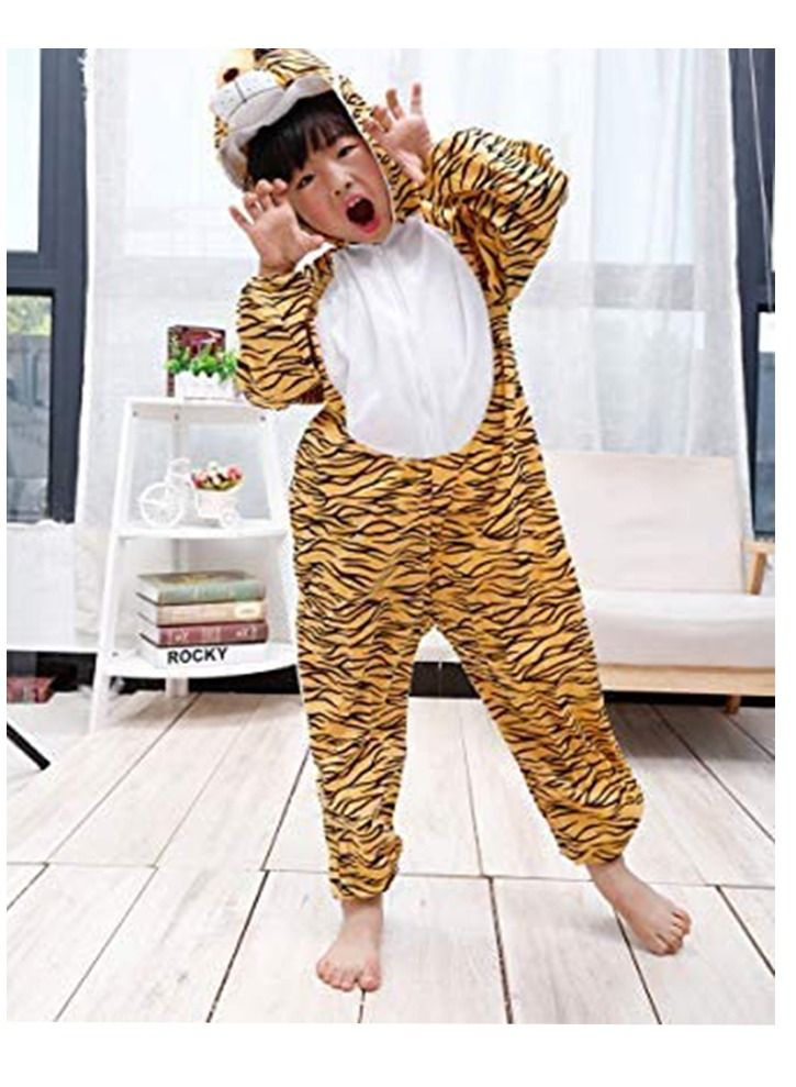 Brain Giggles Tiger Animal Plush Costume Design Carnival Party Jumpsuit for Kids Boys and Girls Large - Image 1