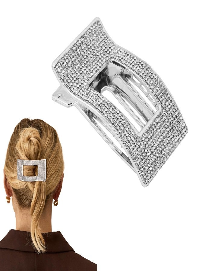 Amariver Rhinestone Flat Hair Clip Sparkly Accessories for Women Girls Full Rhinestone Clips All-Day Hold Flat Hair Fixer for Daily Use Dates Weddings & Parties (Silver) - Image 1