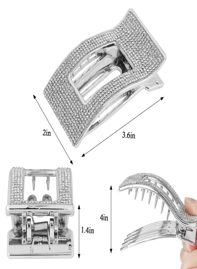 Amariver Rhinestone Flat Hair Clip Sparkly Accessories for Women Girls Full Rhinestone Clips All-Day Hold Flat Hair Fixer for Daily Use Dates Weddings & Parties (Silver) - Image 2