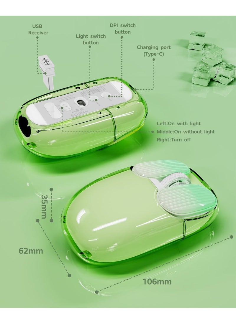I069 2.4GHz Wireless Gaming Mouse,Portable Fully Transparent Mice,RGB Backlight Rechargeable Silent Mouse,3 Level Adjustable DPI,Cute Design Mice for Laptop/PC/Mac