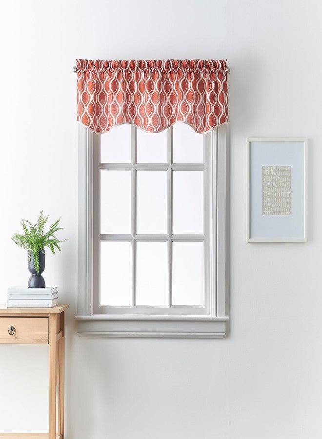 CHF Morocco Ogee Print Scallop Window Kitchen Curtain Valance, Rod Pocket, 58W x 14L inch, Clay - Image 1