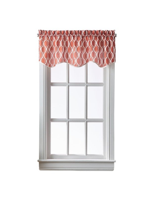 CHF Morocco Ogee Print Scallop Window Kitchen Curtain Valance, Rod Pocket, 58W x 14L inch, Clay - Image 2