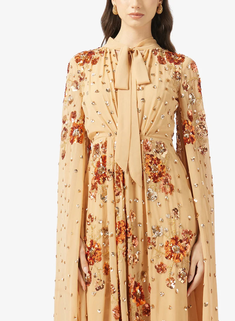 Frock and Frill  Embellished Cape Sleeve Maxi Dress for Women | Best Price UAE