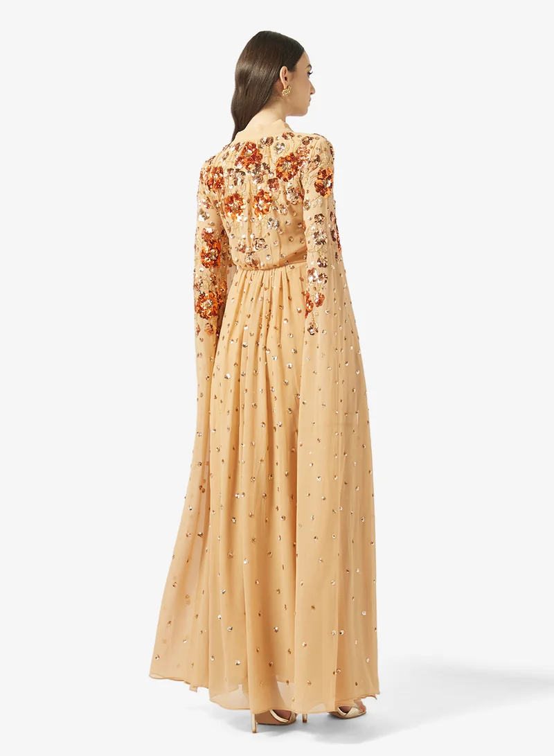 Frock and Frill Embellished Cape Sleeve Maxi Dress