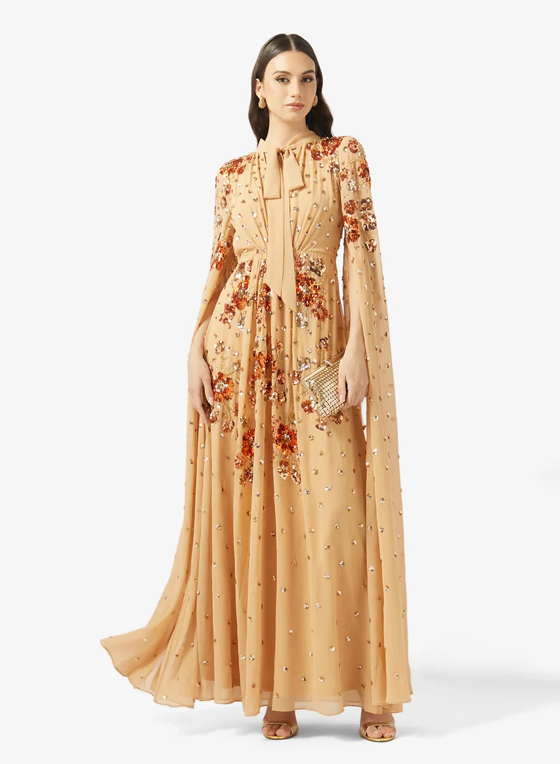 Frock and Frill  Embellished Cape Sleeve Maxi Dress for Women | Best Price UAE