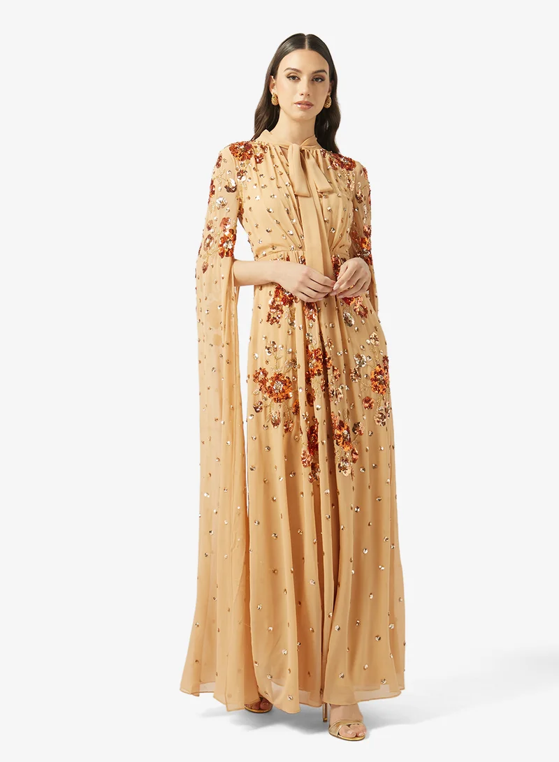 Embellished Cape Sleeve Maxi Dress