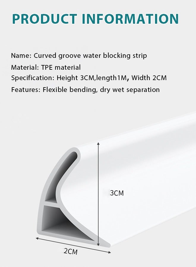Silicone bathroom water blocking strip,  Dry wet separation water barrier strip,Water Shower Barrier Water Dam Silicone Bathroom Water Stopper Strip  Flexible Water Retaining Strip Wet And Dry Separation Seal 1CM - Image 2