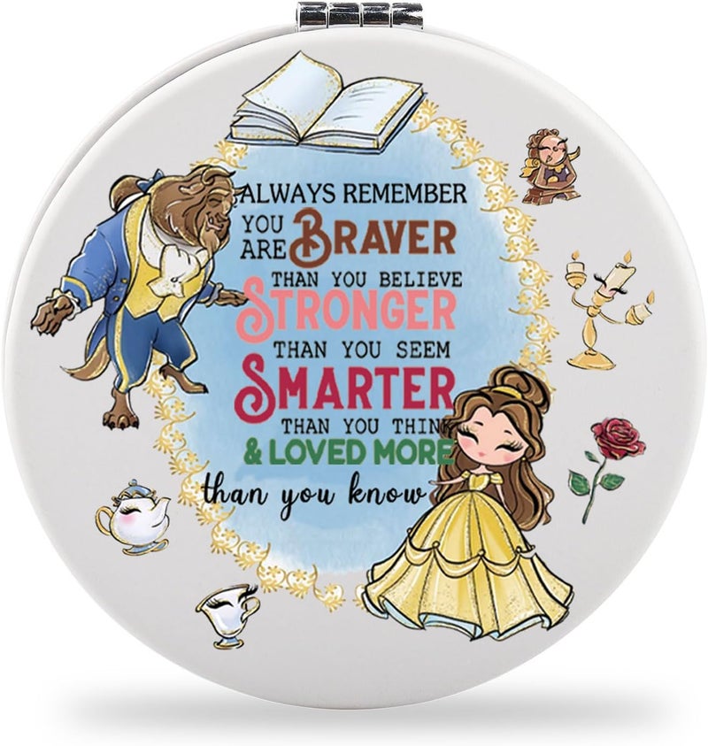 SEIRAA Princess Belle Pocket Mirror - Beauty & Beast Inspired Makeup Mirror Gift for Women (Rose Book)