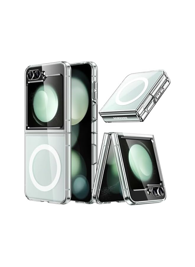 JETech Magnetic Case for Samsung Galaxy Z Flip 5 Compatible with MagSafe Accessories, Transparent Hard PC Protective Phone Cover, Anti-Scratch (Clear) - Image 1