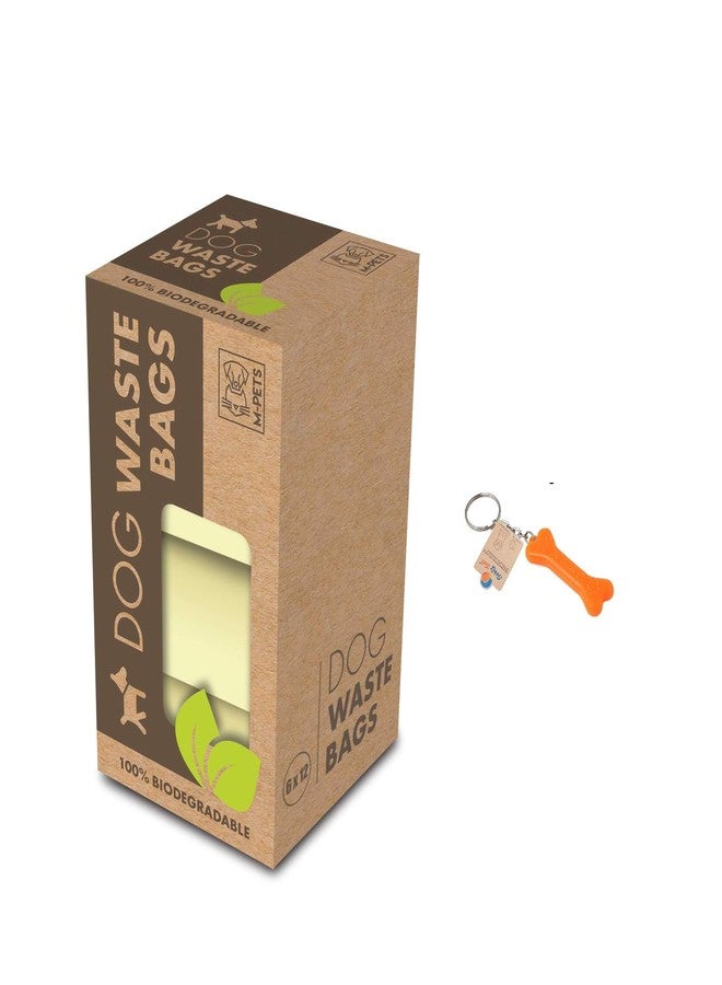 أم-بيتس أكياس جمع فضلات الكلاب القابلة للتحلل الحيوي من إم-بيتس، 6 × 12 قطعة مع سلسلة مفاتيح - Image 1