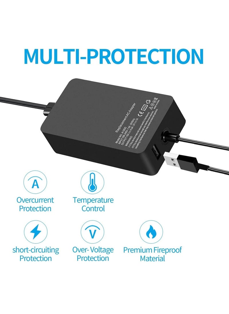 Y&D - For Surface Pro Charger, Laptop Adapter 65W 15V 4A Power Supply Compatible with Microsoft 7 6 5 4 3 Go1 2 Book1 2, 1 5V USB Charging Port - Image 1