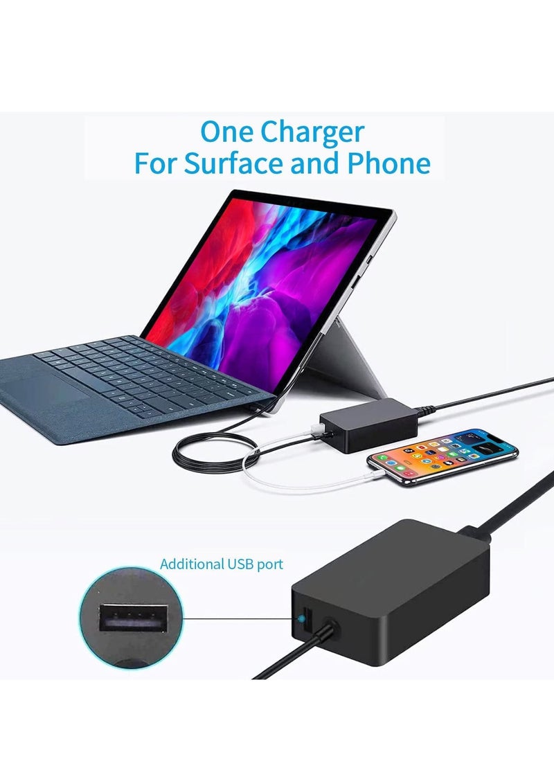 Y&D - For Surface Pro Charger, Laptop Adapter 65W 15V 4A Power Supply Compatible with Microsoft 7 6 5 4 3 Go1 2 Book1 2, 1 5V USB Charging Port - Image 1